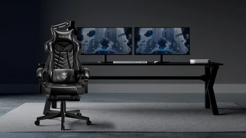 Vista 2 de Vonesse Silla de juegos, silla de oficina grande y alta con reposapiés y masaje, sillas de juegos para adultos con soporte lumbar, silla ergonómica