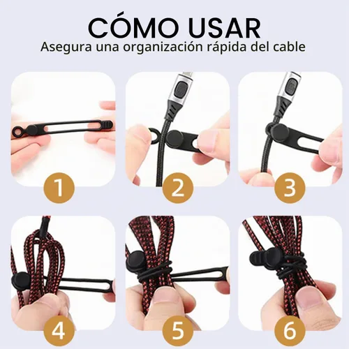 Vista 6 de 12 bridas de silicona para cables, envoltura elástica reutilizable, organizador de cables de datos y correas de gestión de cables, para cables