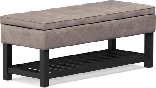 Vista 27 de SIMPLIHOME Cosmopolitan - Otomana rectangular con aspecto de lino de 44 pulgadas de ancho, color gris nube