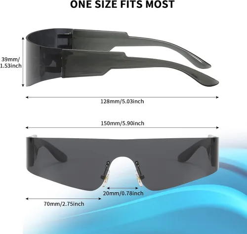 Vista 8 de Dollger Paquete de 2 lentes de sol envolventes futuristas para mujeres y hombres, moda Y2K Biker Rider Visor Shield para deportes al aire libre