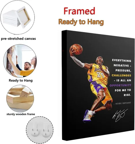 Vista 2 de TYPTEK Kobe Bryant - Lienzo inspirador de Mamba negra, póster motivacional con cita de jugador de baloncesto para decoración del hogar y la oficina