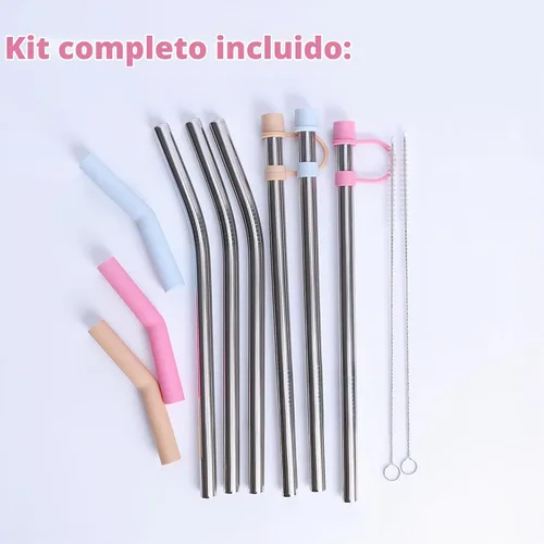 Vista 7 de Jetstop Pajitas de acero inoxidable con tapas que se ajustan a vasos Stanley de 14oz y 20oz, Pajita reutilizable de 8.6 pulgadas con puntas