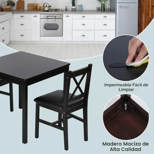 Vista 2 de Dkelincs Juego de mesa de comedor para espacios pequeños, mesa de comedor de cocina de madera de 3 piezas con 2 sillas, mesa de comedor moderna