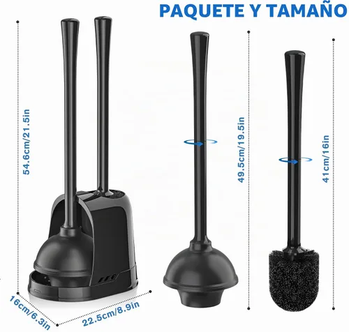 Vista 8 de LOVLOY Juego de émbolo y cepillo de inodoro, cepillo de cuenco y émbolo de inodoro resistente con soporte ventilado, combo de cepillo de inodoro 2