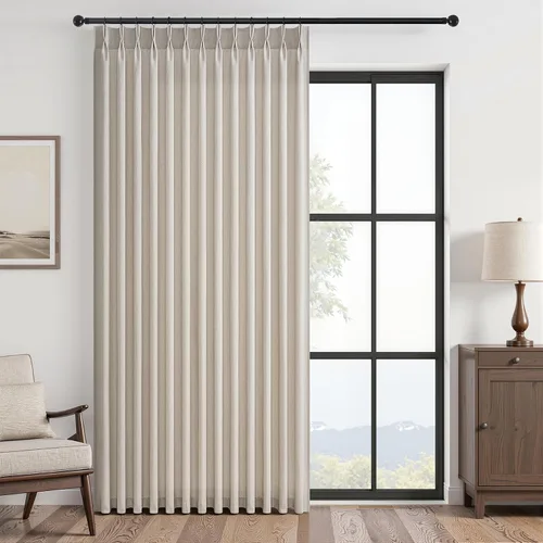Vista 29 de 2 paneles de cortinas plisadas de lino beige de 84 pulgadas de largo, para dormitorio y sala de estar, cortina plisada con ganchos y pestaña trasera