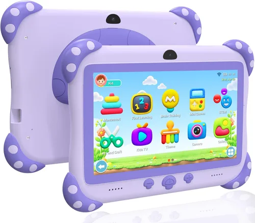 Vista 9 de YINOCHE Tablet infantil de 7 pulgadas con funda, tabletas WiFi para niños, tableta Android para niños, almacenamiento de 32 GB, cámara doble, funda
