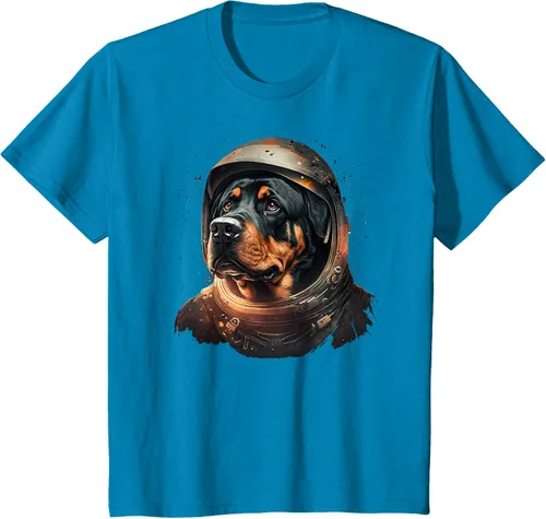 Vista 82 de Divertida camiseta Rottweiler con diseño de astronauta rottweiler en galaxia espacial, Negro