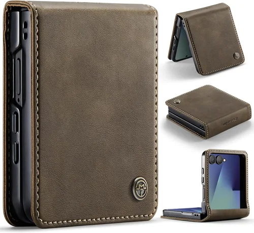 Vista 53 de Funda tipo cartera para Samsung Galaxy Z Flip 7 de piel con tarjetero y función atril, cierre magnético, bloqueo RFID, TPU a prueba de golpes Negro