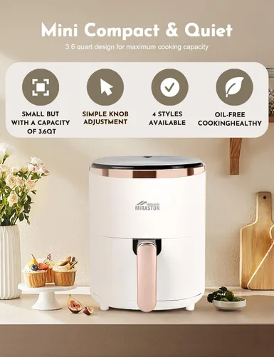 Vista 3 de Freidora de aire digital de 3.6 cuartos de galón, compacta que ahorra espacio, 1350 W hasta 400 °F, recalentar, fácil de cocinar para comidas