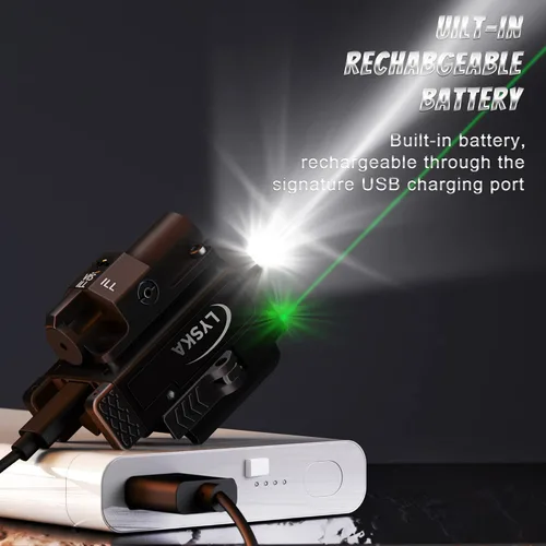 Vista 4 de Combo de luz y haz verde de pistola de 800 lúmenes para riel Picatinny, linterna LED compacta recargable con función estroboscópica