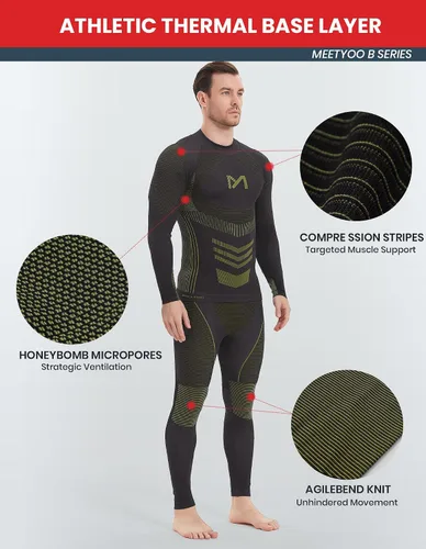 Vista 4 de MEETYOO Ropa interior térmica para hombre, equipo de invierno, largo, capa base, conjunto superior e inferior para esquiar y correr