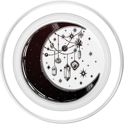 Vista 2 de Luna creciente con estrellas con cristales de bruja - PopSockets en blanco y negro PopGrip: agarre intercambiable para teléfonos y tabletas