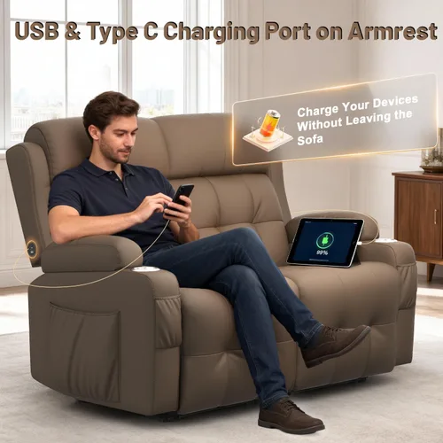 Vista 128 de Sofá de Dos Plazas Reclinable, Sofá Reclinable de Masaje con Gran Capacidad de Peso, Silla de Dos Plazas para RV en Liquidación con Consola, USB