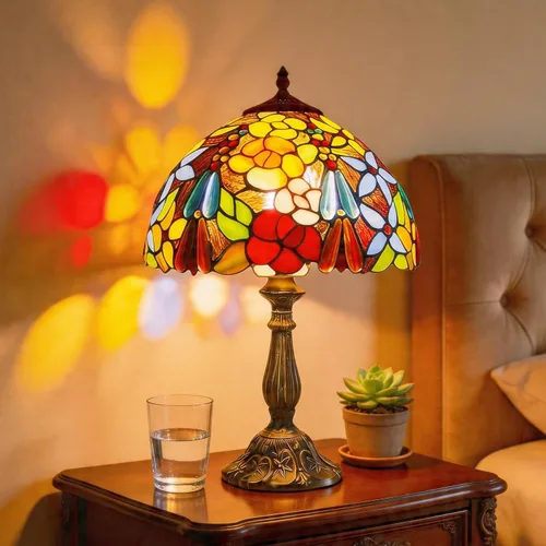 Vista 14 de Lámpara de mesa pequeña estilo Tiffany, lámpara de vidrio teñido antiguo de 5 pulgadas, lámpara de mesa de noche para escritorio, para dormitorio