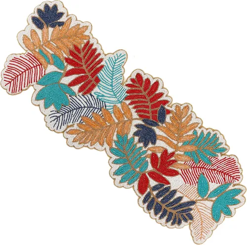 Vista 36 de CLEENTABLE Camino de mesa decorativo con cuentas de 36 pulgadas, diseño floral hecho a mano con respaldo de poliéster duradero para comedor, mesa