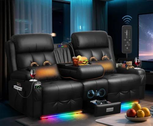 Vista 26 de Sofá reclinable de dos plazas, asientos de cine en casa, sofá reclinable con USB, consola central, sillón reclinable de pared para caravana