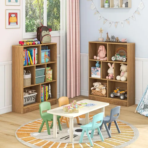 Vista 2 de Costzon 7-Cube Bookshelf for Kids, Wooden Toy Storage Organizer w/ 2 Anti-Toppling Kits, 3 Tier Open Shelves & Non-Slip Foot Pads, Montessori Toy