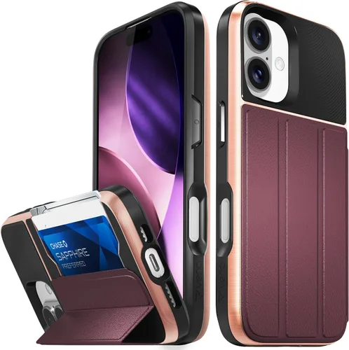Vista 97 de VENA vCommute - Funda tipo cartera para iPhone 15, [protección contra caídas de grado militar] Funda de cuero con ranura para tarjetas con soporte