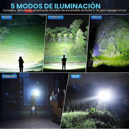 Vista 4 de Bitlyle Linternas LED recargables de alto lúmenes, linterna súper brillante de 99,000 lúmenes, potente luz de flash con 5 modos, linterna de mano