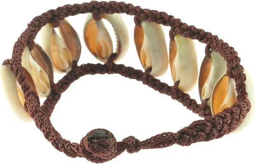 Vista 2 de BlueRica Cowrie Shell escalera en pulsera de cordón marrón trenzado
