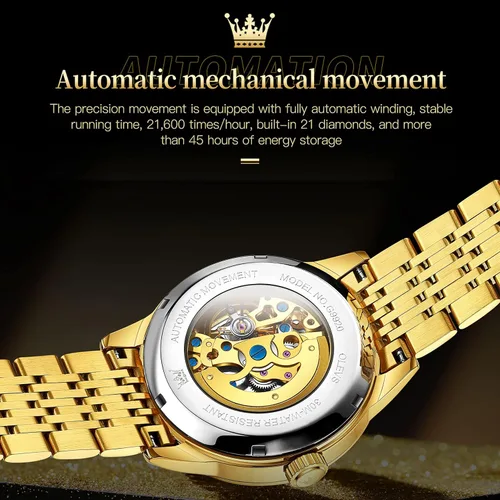 Vista 8 de OLEVS Automatic Skeleton Men Watches Mechanical Watch Luxury Wind up Watches for Men no Battery Men's Wristwatches