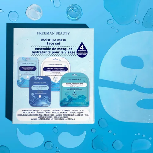 Vista 5 de Freeman Set de 4 mascarillas faciales hidratantes – Kit de mascarillas en láminas de humedad y brillo con parches para debajo de los ojos, cuidado