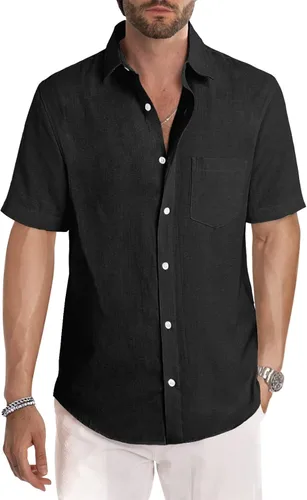 Vista 146 de JMIERR Camisas de vestir a rayas con botones y manga corta para hombre