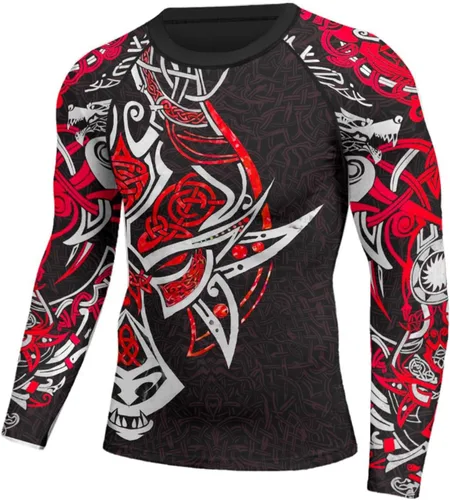 Vista 2 de 365CUSGIFTS - Camiseta de compresión Viking de manga larga para capa base, ajuste de rendimiento, MMA BJJ, tela elástica