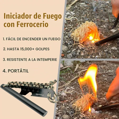 Vista 4 de VVAAGG 4 Inch Large Ferro Rod Fire Starter Survival Flint Kit Camuflaje