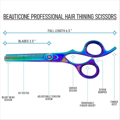 Vista 3 de Juego de tijeras de corte y adelgazamiento de cabello, tijeras de peluquería profesionales de 6.5 pulgadas para corte de pelo para hombres/mujeres