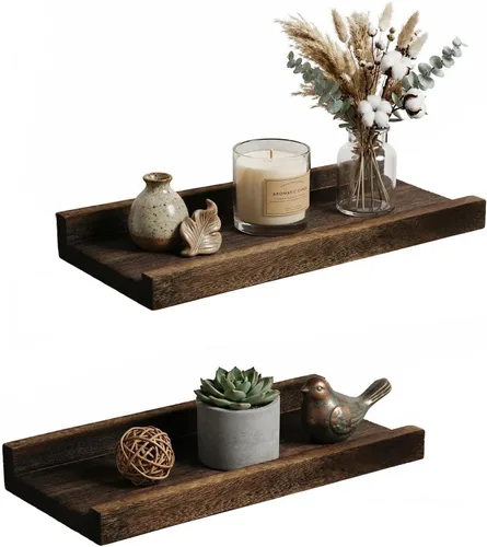 Vista 14 de Z metnal Mini estantes flotantes, pequeño estante de pared de madera natural para repisa de fotos, Pawlownia, montado en la pared, marrón claro, 6 x