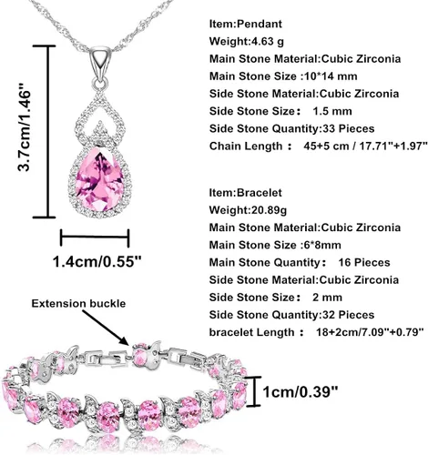 Vista 5 de LMXXVJ Juego de joyas para mujer, collar chapado en platino, anillo abierto, aretes, pulsera, para cumpleaños, aniversario, día de la madre, regalos