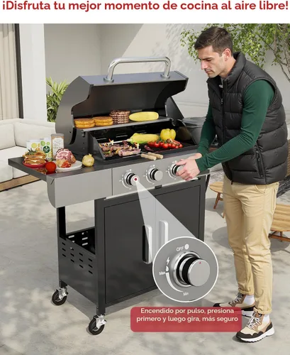 Vista 5 de Aoxun Parrilla de propano de 4 quemadores con quemador lateral, parrilla de gas de 49000 BTU, parrilla de acero inoxidable para exteriores con Negro