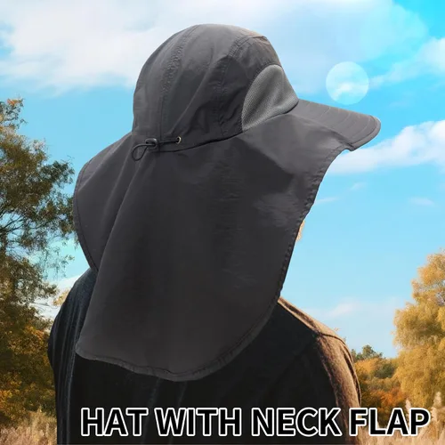 Vista 3 de PFFY Sun Bucket Hats for Men Women UV Protection Sun Hat with Neck Flap Caqui Sólido