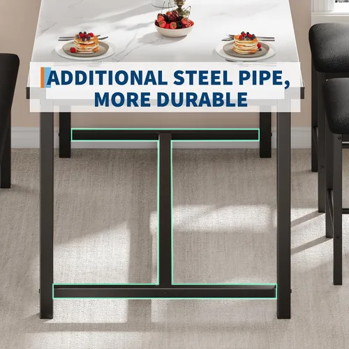 Vista 3 de Juego de mesa de comedor de madera Garvee para 4, mesa de cocina y 2 sillas tapizadas con banco, juego de comedor rectangular, para espacios Mármol