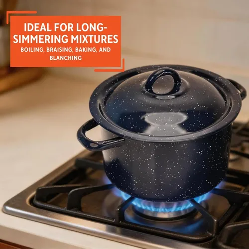 Vista 7 de IMUSA Olla esmaltada moteada azul de 6 cuartos con tapa, utensilios de cocina tradicionales mexicanos esmaltados para cocina diaria y uso