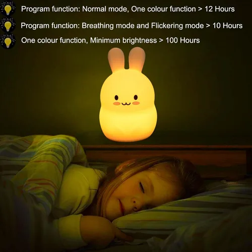 Vista 3 de Luces nocturnas de conejo de gran tamaño, lámpara de noche para dormitorio, resistente a la rotura, cuidado de los ojos, brillo ajustable, ajuste