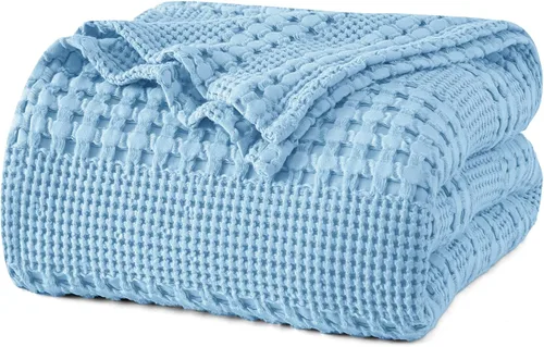 Vista 21 de PHF Manta ligera de punto gofre 100% algodón para cama, King, color blanco 02 Blanco