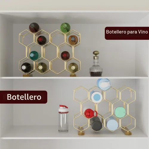 Vista 5 de Buruis Estante de vino para encimera, soporte para vino de 14 botellas con Dorado