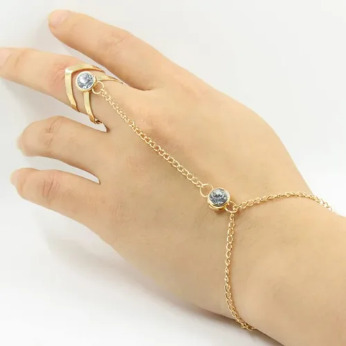 Vista 3 de Pulsera para niñas adolescentes anillo geométrico con punta de flecha con cadena de dedo pulseras elásticas de joyería bohemia oro talla única