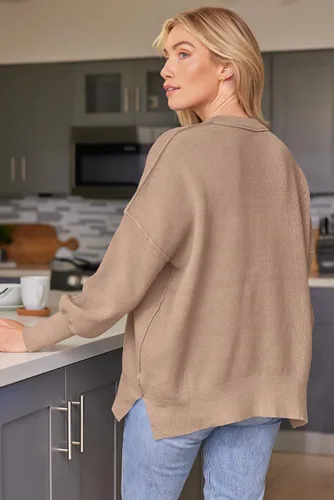 Vista 20 de Lillusory - Suéter extragrande con mangas de murciélago y cuello redondo para mujer, prenda moderna de otoño de tejido de punto sin botones
