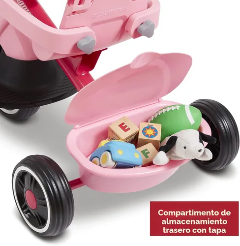 Vista 8 de Radio Flyer 4-in-1 Pedal & Push Stroll ’N Trike, Ages 1-5, UV Canopy, Pink Rosa