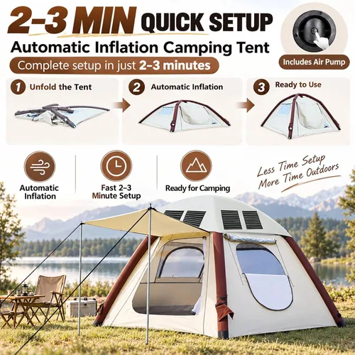 Vista 4 de Inflatable Tent for 4 Person with Solar Panel, Pump, Canopy & Porch