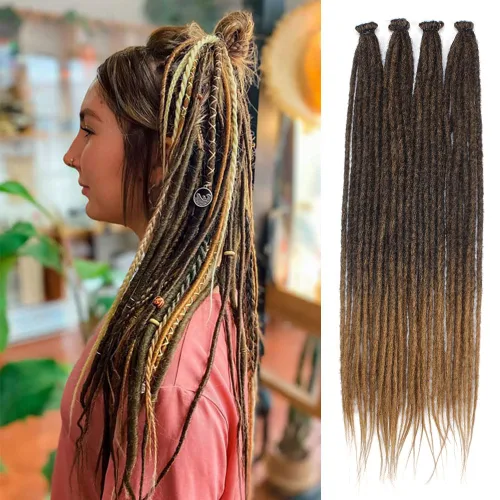 Vista 34 de Kraler Extensiones de Rastas Azules, Extensiones de Rastas Sintéticas de Ganchillo de 22", 100% Hechas a Mano, Rastas de Una Sola Punta, Delgadas