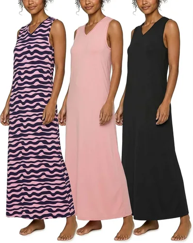 Vista 11 de Real Essentials 3 Pack: Camisón sin mangas ultrasuave para mujer, camisón de dormir en tanque (disponible en tallas extragrandes)
