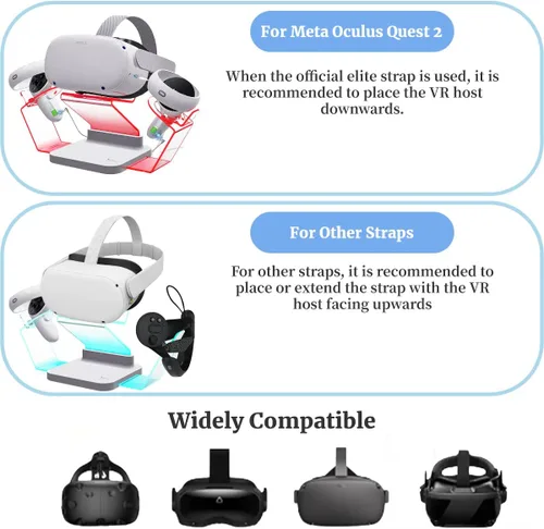 Vista 4 de Base de carga para Oculus Quest 2 con luz LED accesorios arVin Oculus Quest 2 con 2 baterías recargables para Meta Quest 2 soporte de pantalla RGB