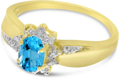 Vista 3 de 10k Yellow Gold Oval Blue Topaz And Diamond Ring