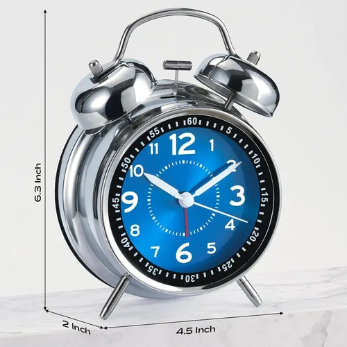 Vista 2 de AKCISOT - Reloj despertador de alarma fuerte para personas con sueño profundo, 11,43 cm de reloj analógico de campana doble de metal, funciona