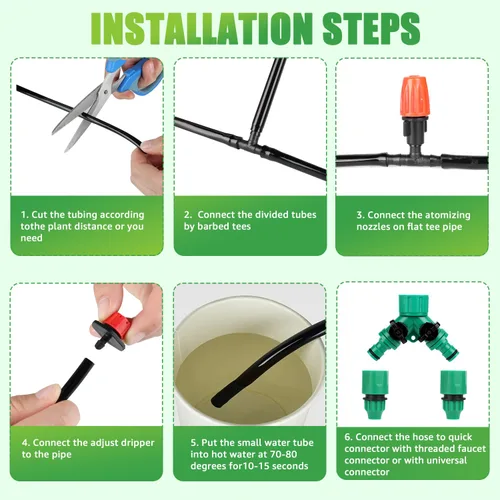 Vista 5 de Sistema de riego por goteo de 164 pies, sistema automático de riego de jardín de 192 piezas con rociador de boquilla de nebulización ajustable, tubo