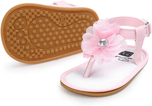 Vista 2 de COSANKIM Sandalias para bebé niña con suela de goma para verano, para exteriores, para cuna, zapatos de vestir